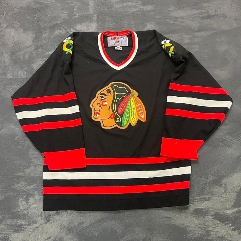 Vintage Chicago Blackhawks Jersey Mens Large Black 1990s CCM